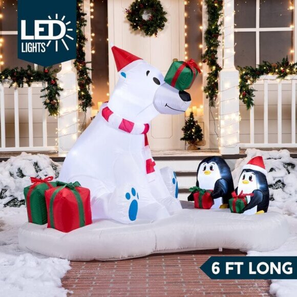 🆕6 FT Long Christmas Inflatable Gift Bear Outdoor Yard Decoration - Picture 5 of 10